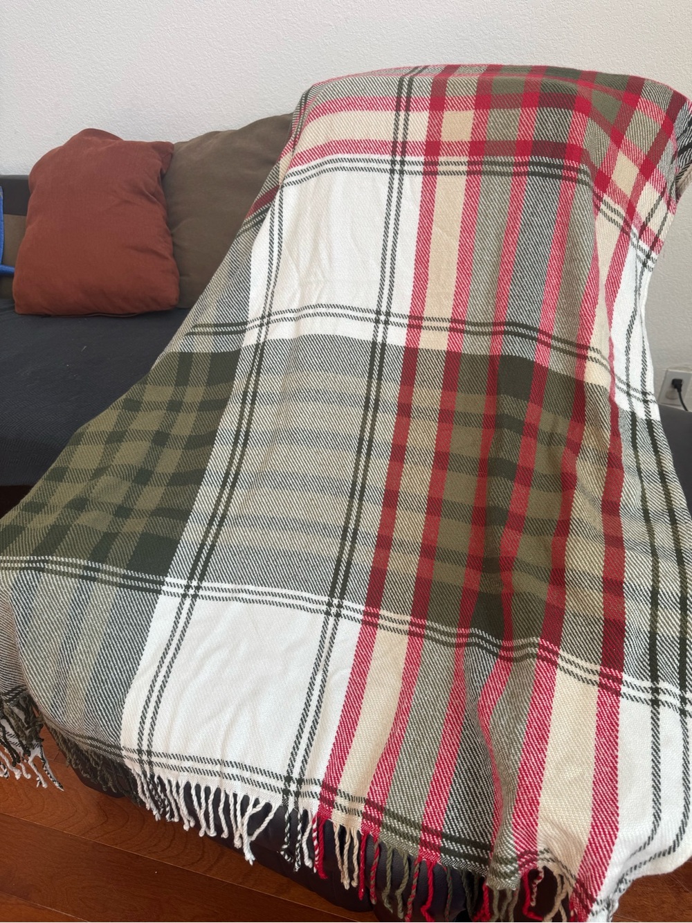 Hearth & Hand with Magnolia Plaid Throw in Olive Green, Red, & Cream - Picture 5 of 10